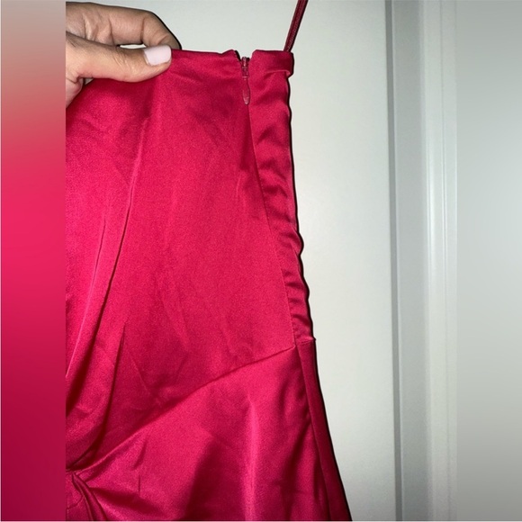 AMUR Deena‎ One Shoulder Midi Dress in Rosie Raspberry Hot Pink Satin Cut Out 4 - Picture 11 of 15